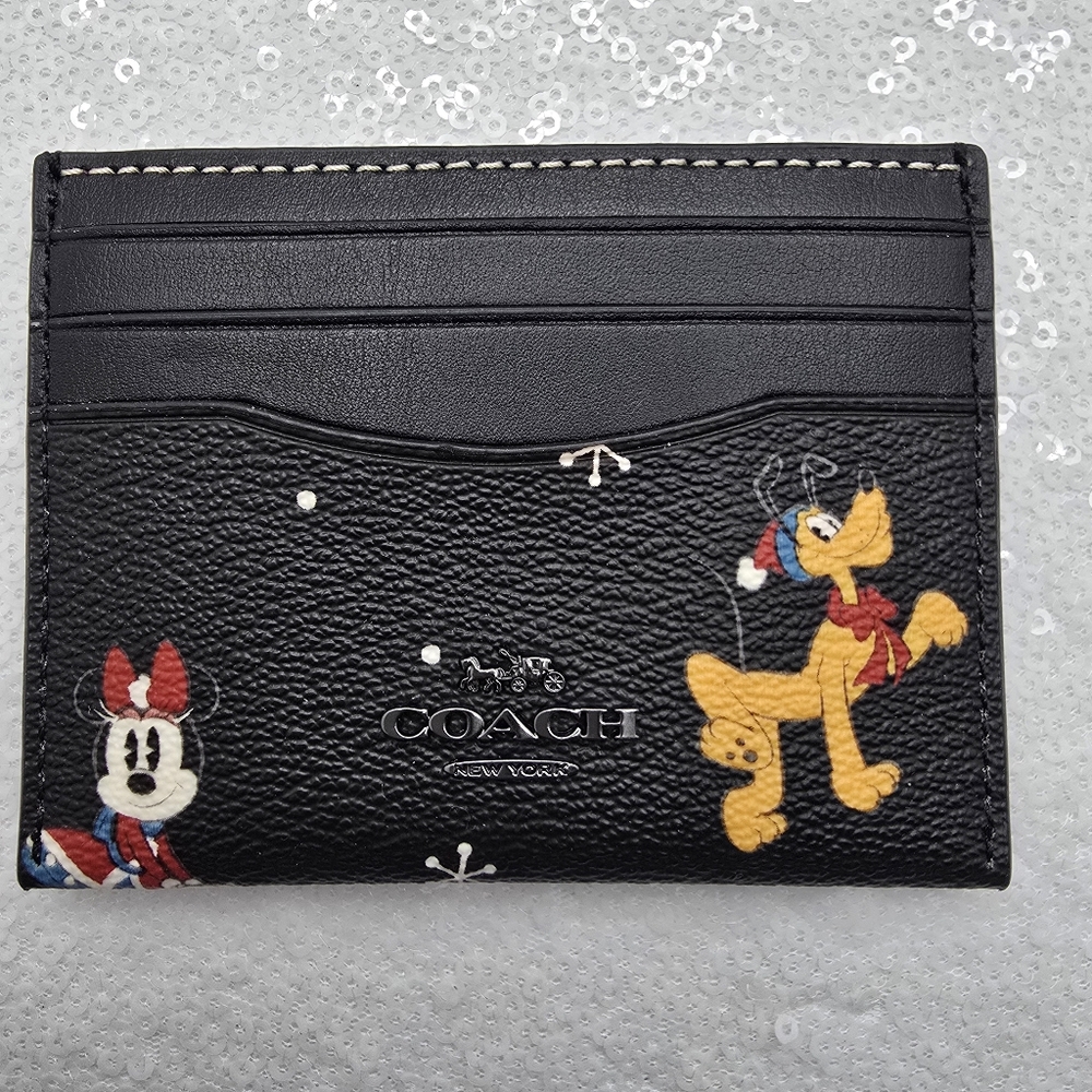 Disney x Coach Minnie & Pluto Holiday Print Slim ID Card Case